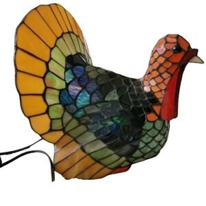 Cracker Barrel colorful stained glass Tiffany Style turkey lamp